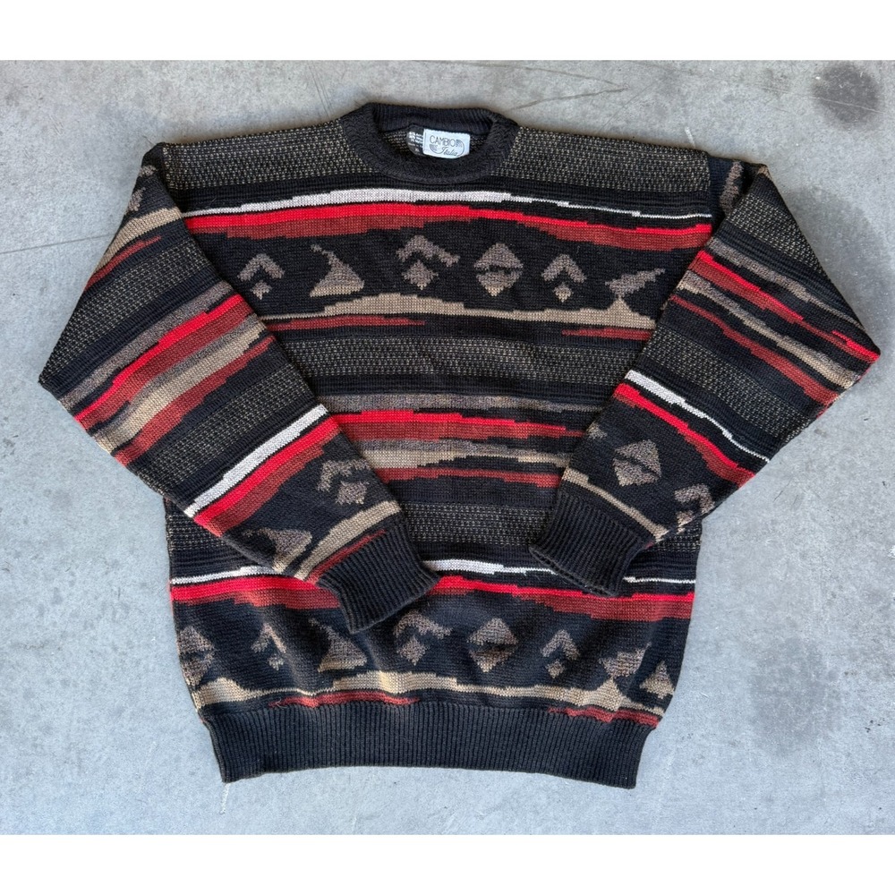VTG Mens Sz XL CAMBIO Italia Knit Sweater Pullover Multicolor Wool Blend